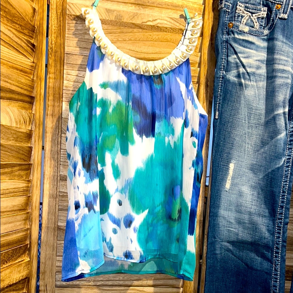 Blue and Green Sleeveless Top